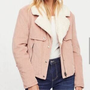 FREE PEOPLE Pink Corduroy Amelia Trucker Jacket Size Medium